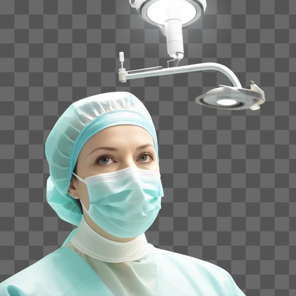 Surgeon in scrubs, looking up at the light