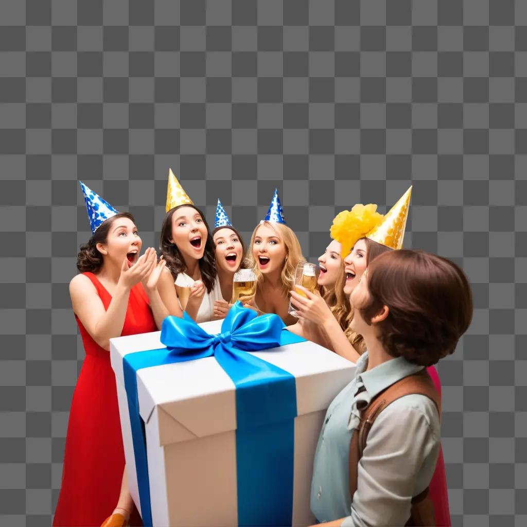 Surprise! Women celebrate a birthday with a large gift