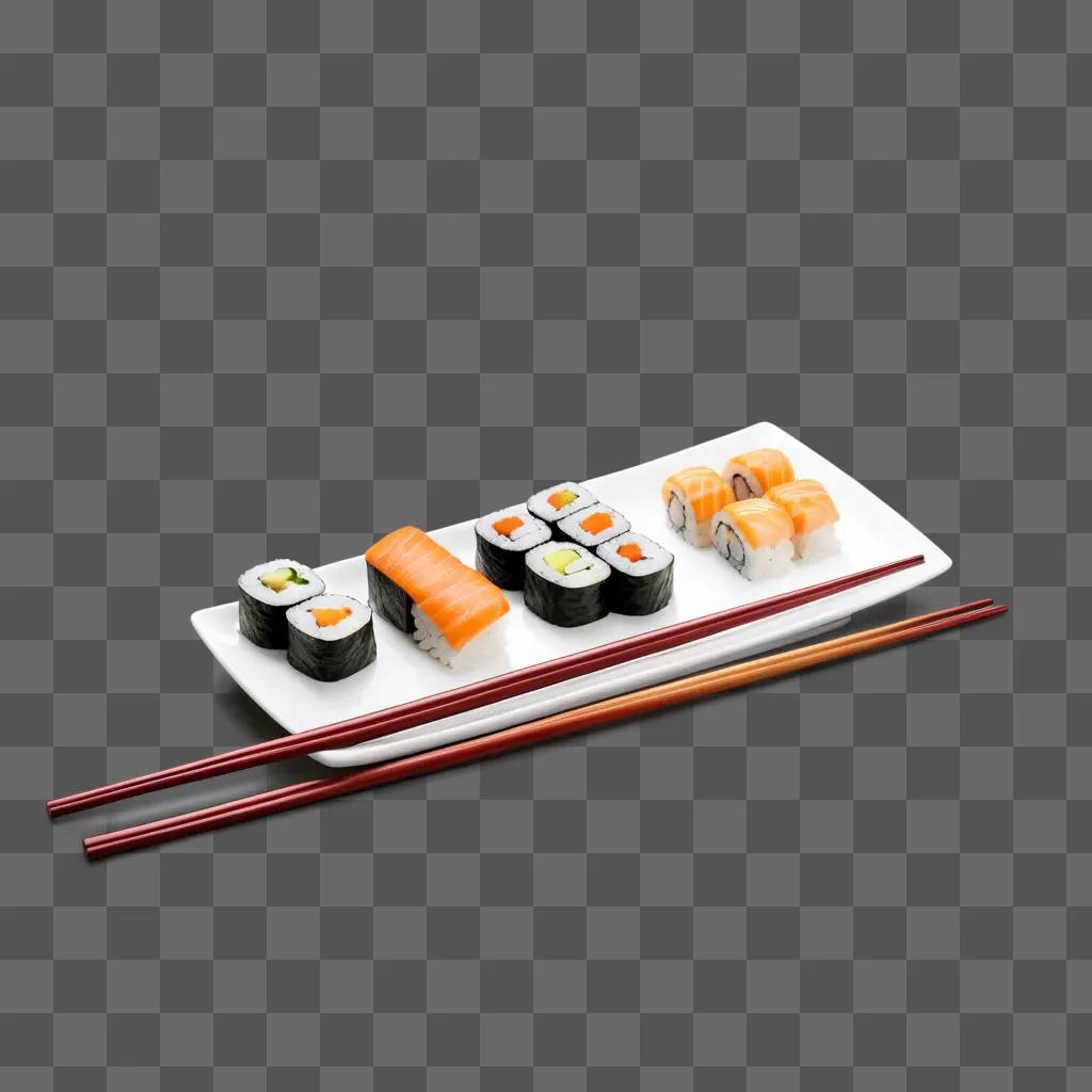 Sushi and chopsticks on a plate