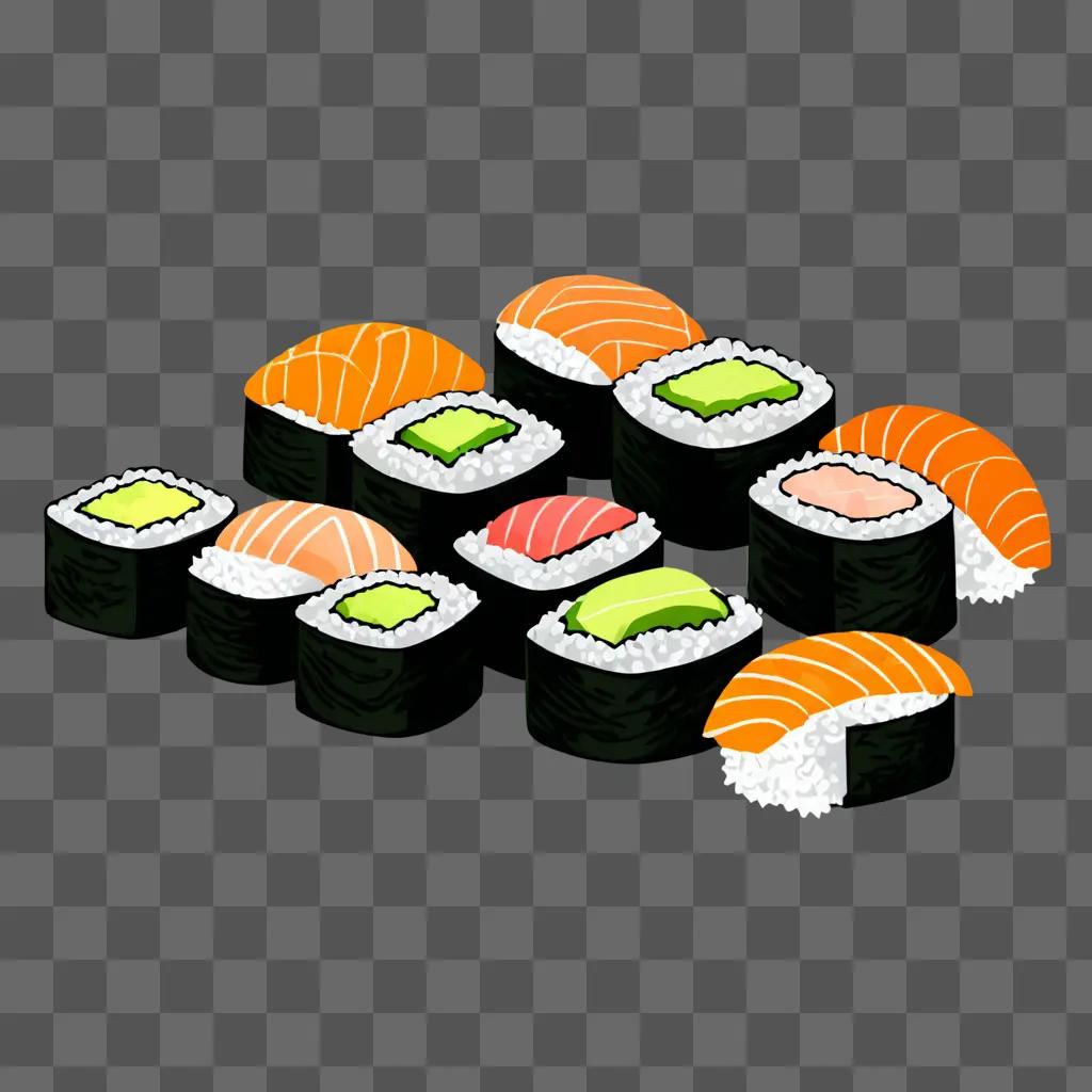 Sushi drawing for kids with colorful sushi rolls