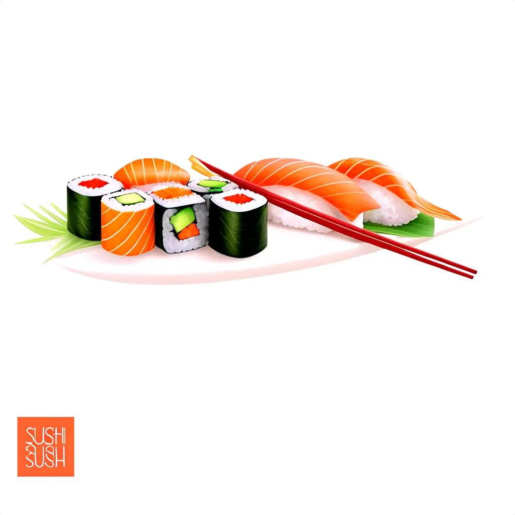 Sushi drawing realistic on a white plate