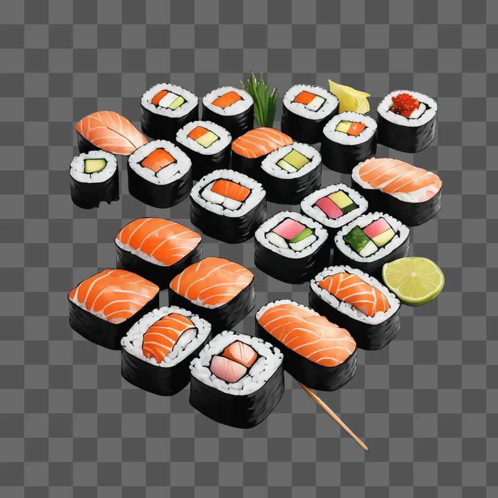 Sushi drawing with colour and cutlery