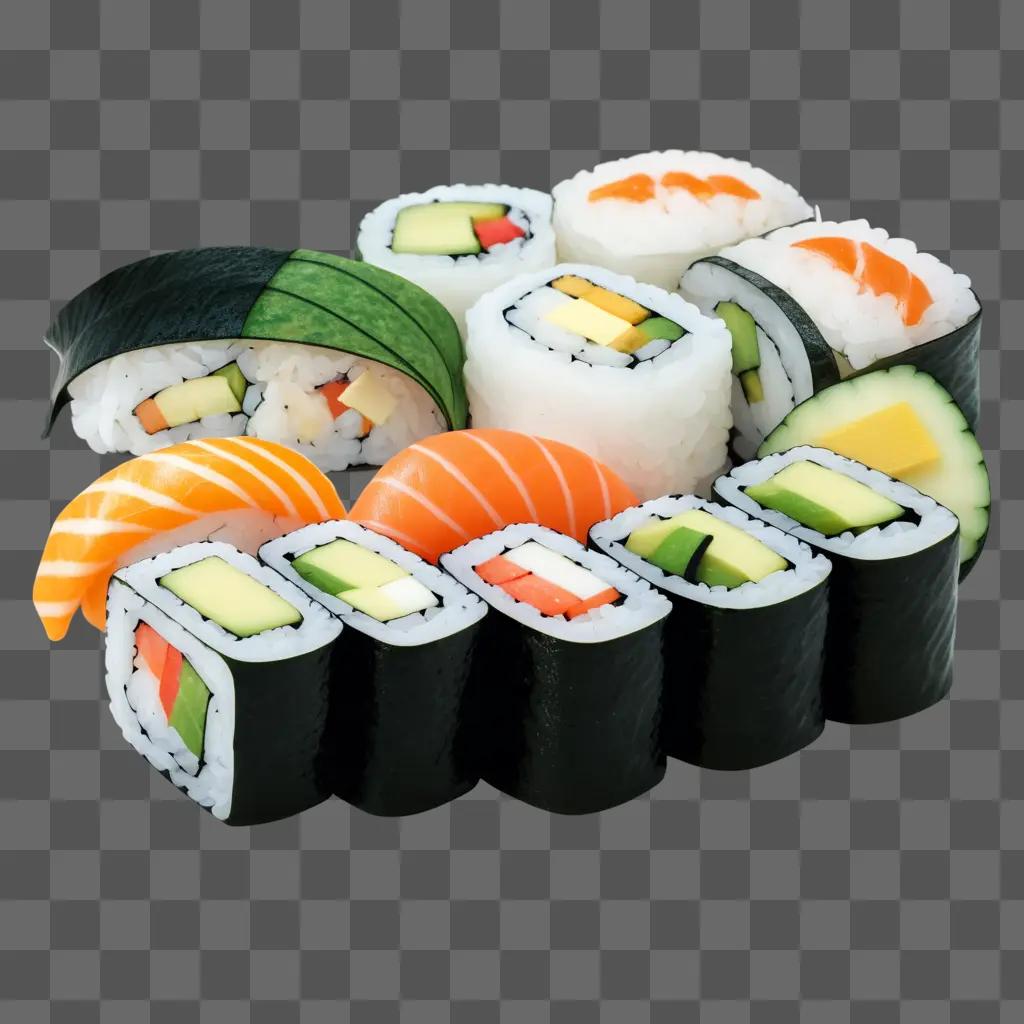 Sushi drawing with colour and different shapes