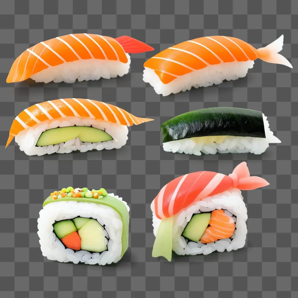 Sushi in different shapes and sizes on a table