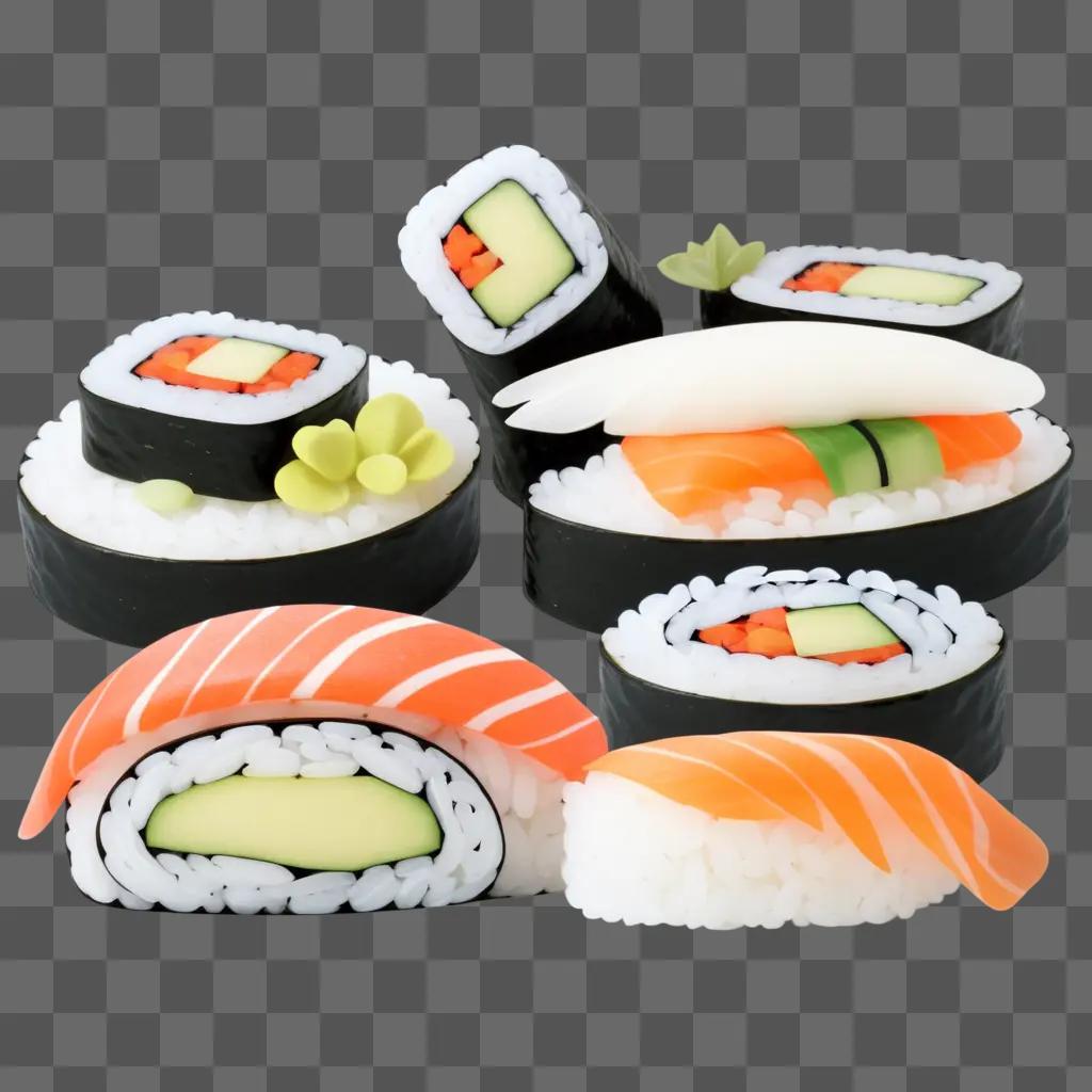 Sushi on a plate in a cute drawing