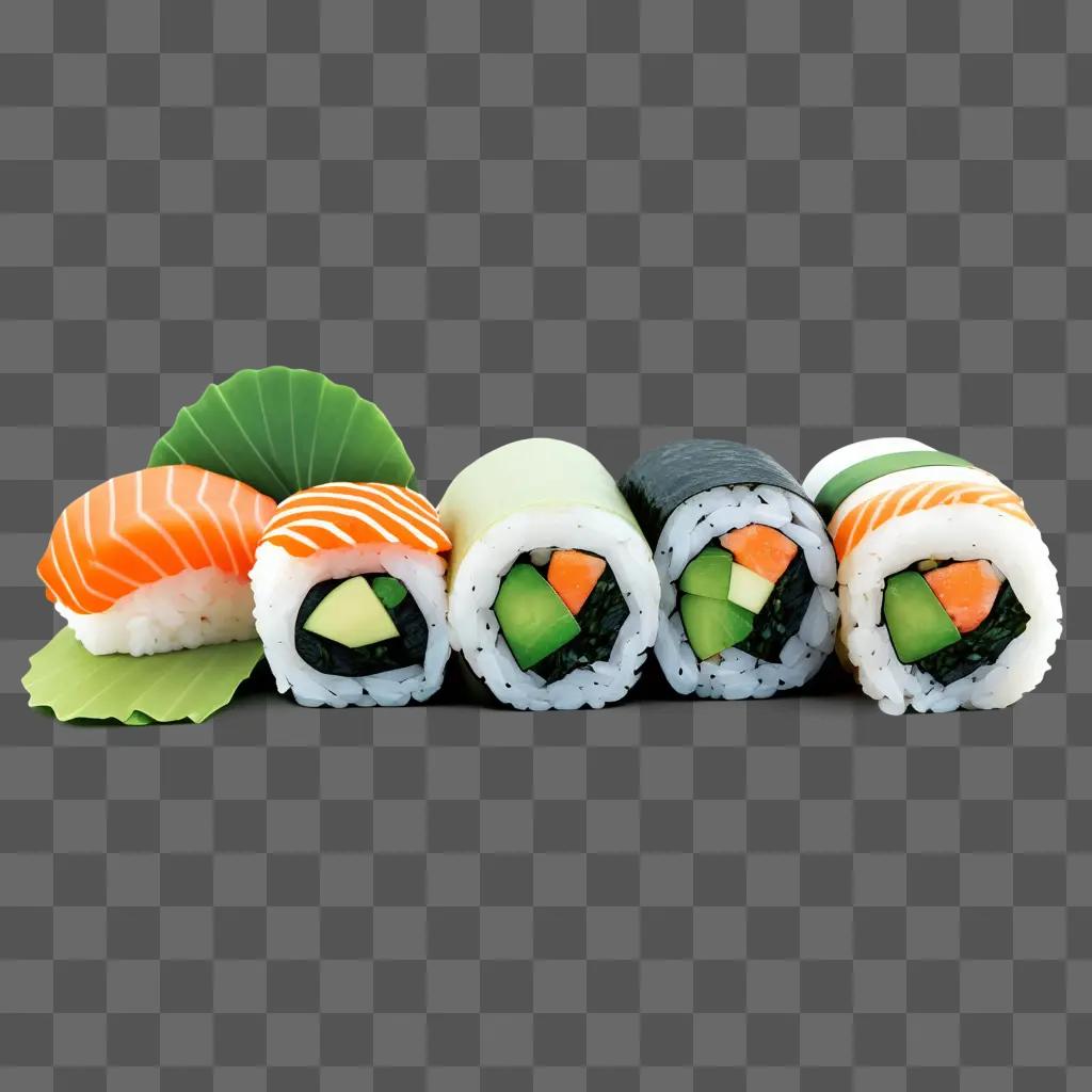 Sushi rolls are arranged on a plate