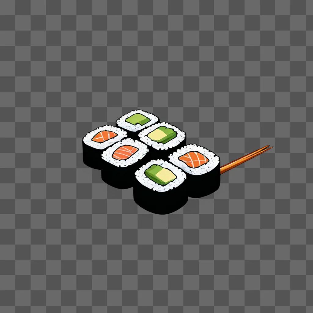 Sushi rolls drawn with a light pen on a grey background