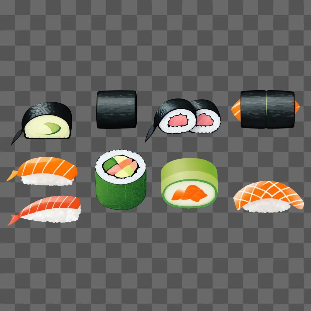 Sushi rolls for kids are drawn in this image