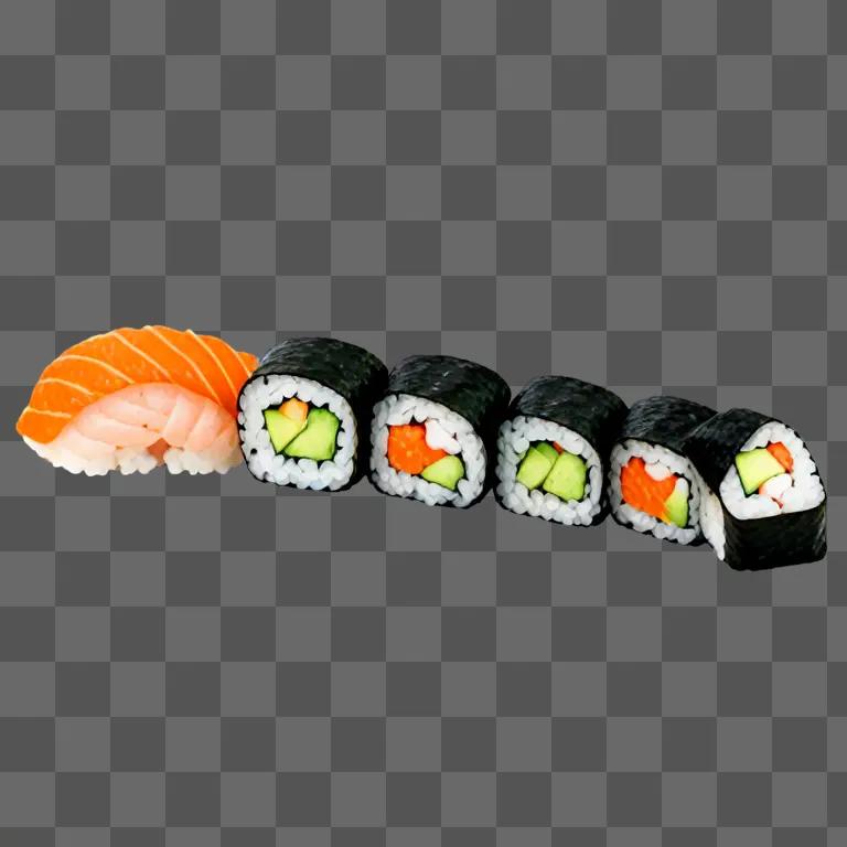 Sushi side by side with a salmon and cucumber