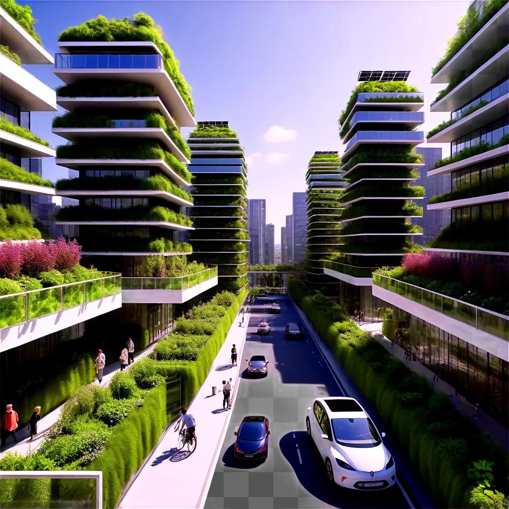 緑豊かな建物と自転車レーンを備えた持続可能な都市