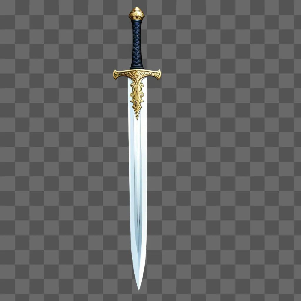 Sword with gold accents and blue handle on a white background