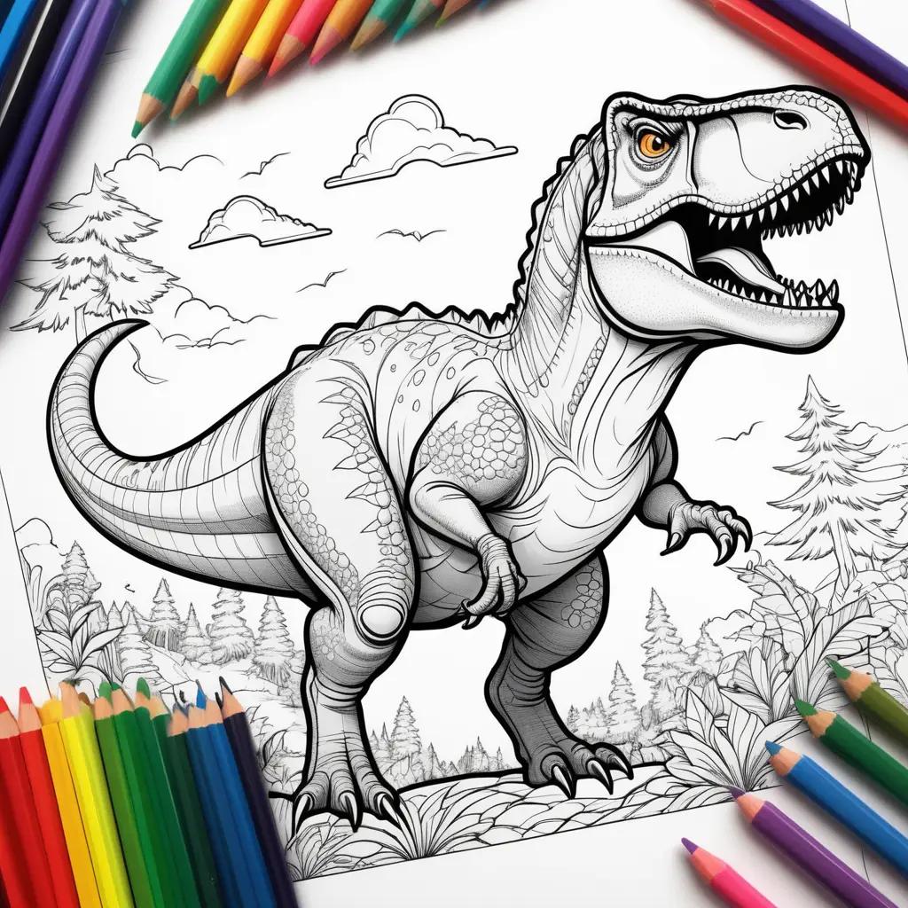 T-Rex coloring page with various coloring tools