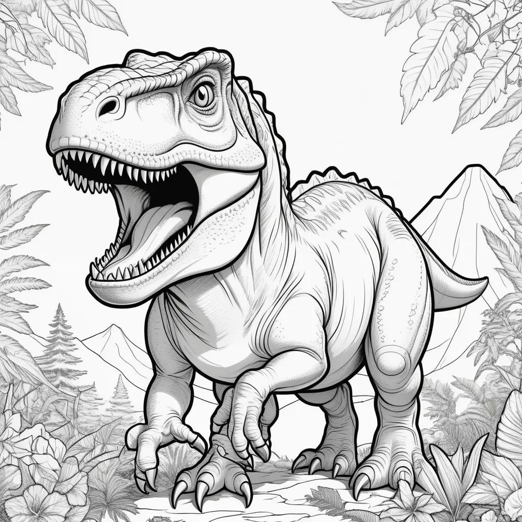 T rex coloring pages: black and white dinosaur drawing