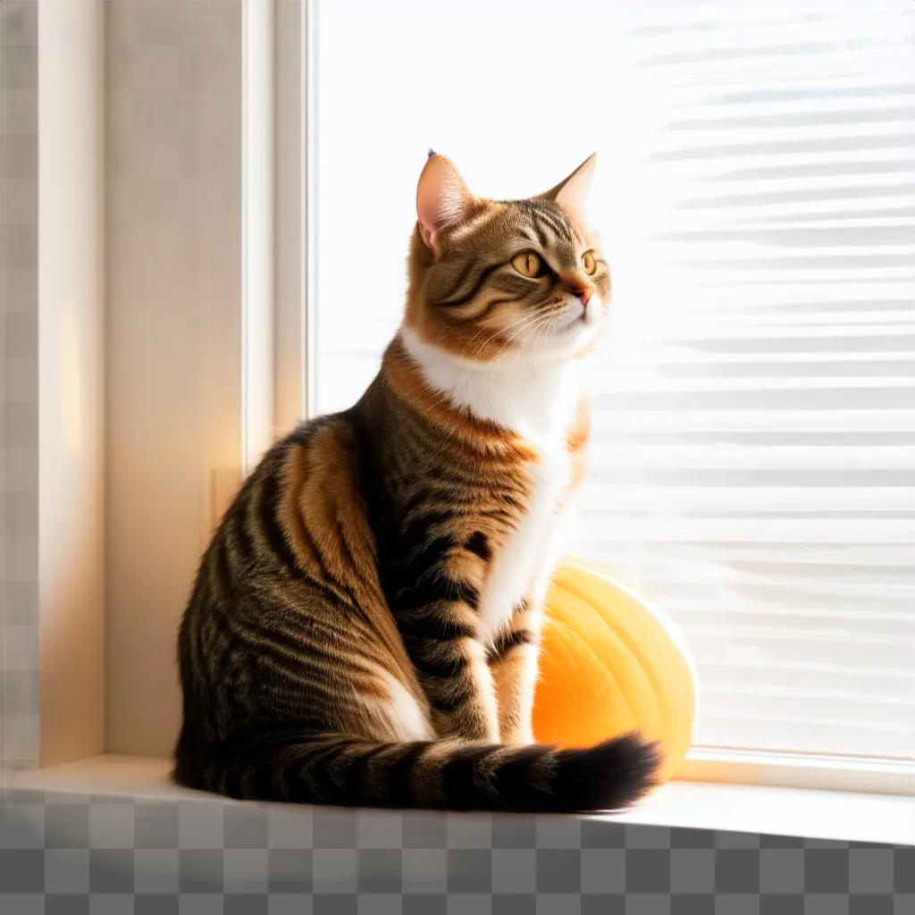 Tabby cat sits on a window sill, observing the world