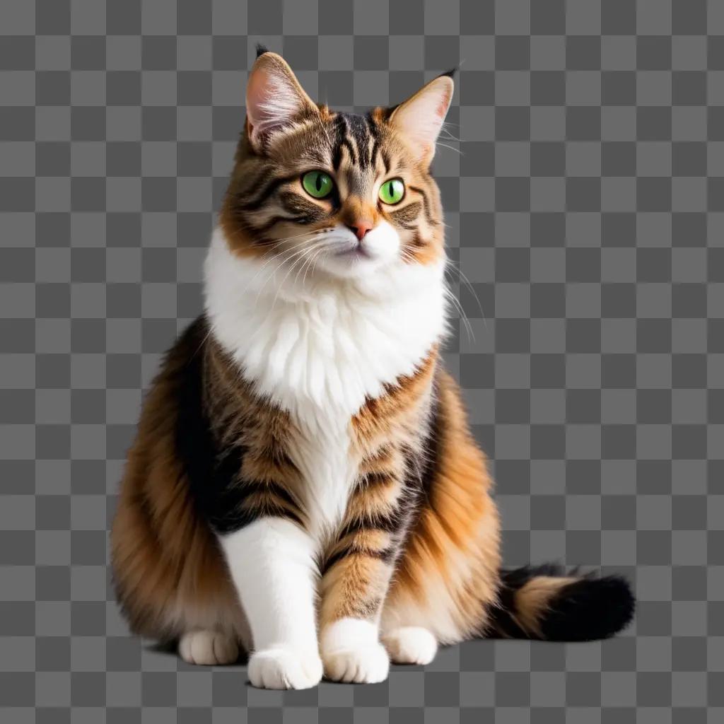 Tabby cat sitting on a brown floor