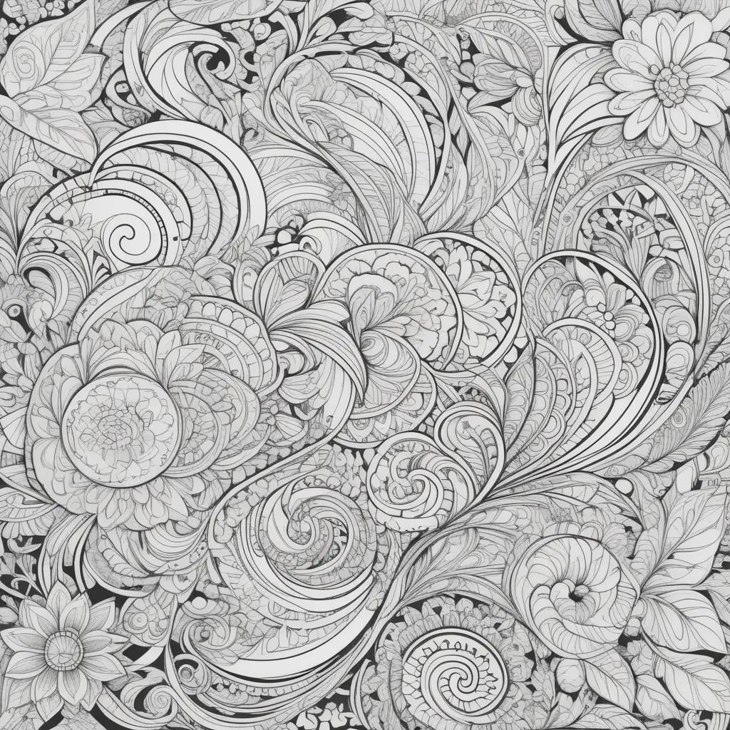 Tangle Coloring Pages: Black and White Artwork with Floral Designs