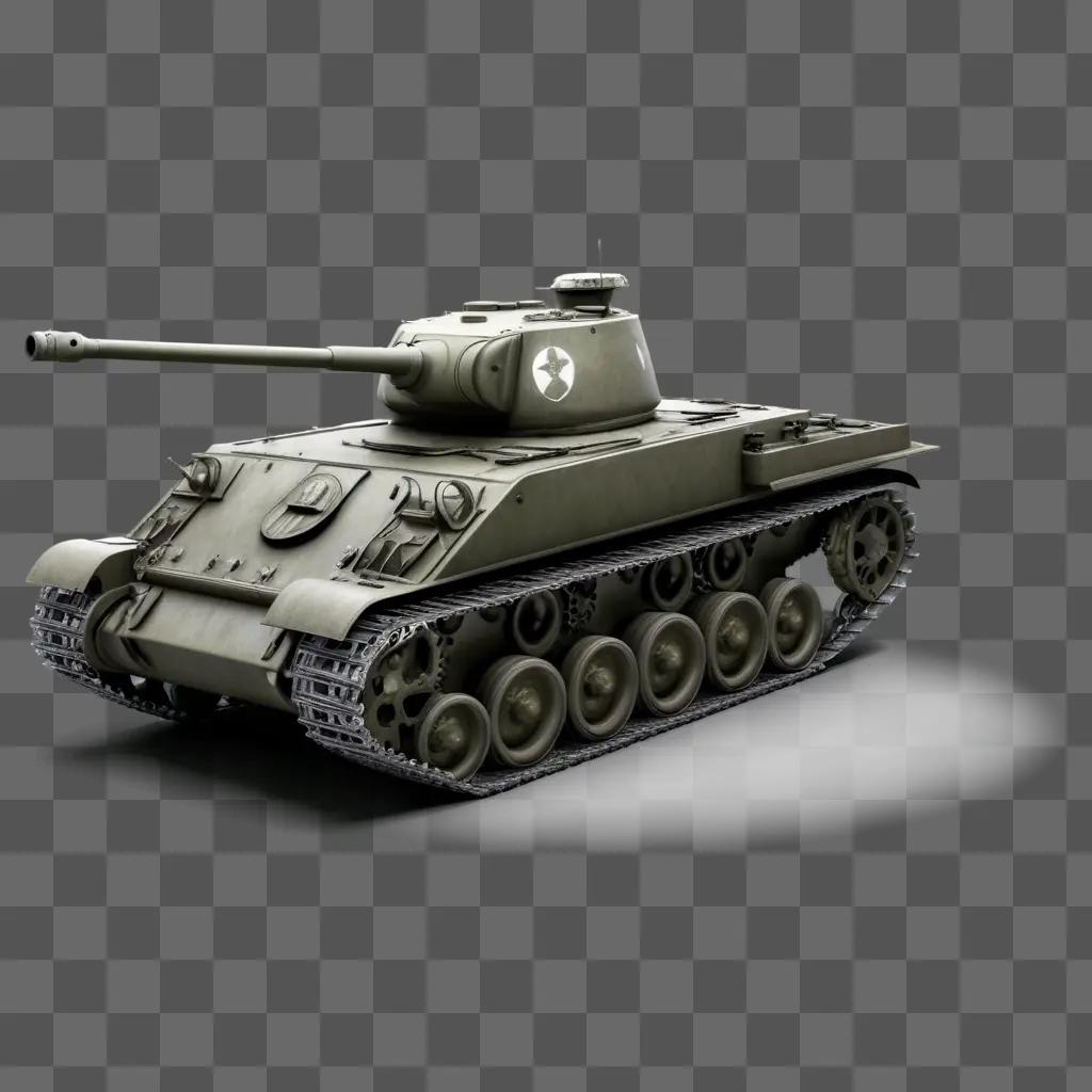 Tank in front of a gray background, with a star on the side