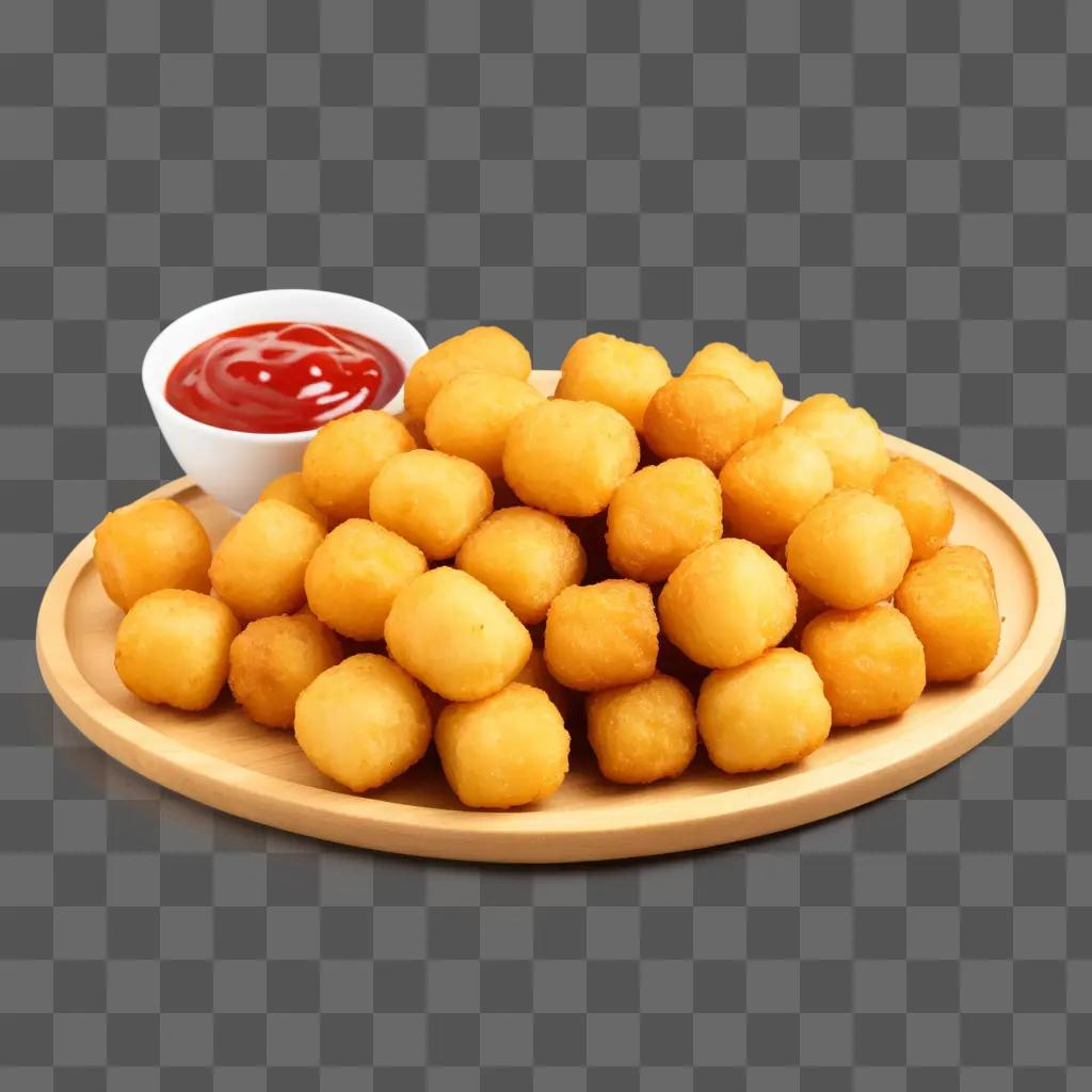 Tater tots with ketchup on a plate