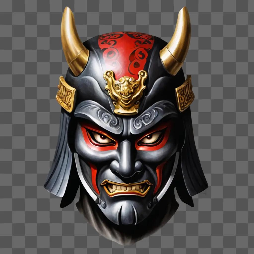 Tattoo of a Samurai Mask with a Horned Face