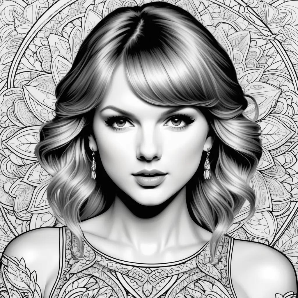 Taylor Swift coloring page with black and white design