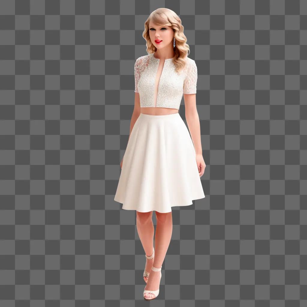 Taylor Swifts transparent outfit on a pink background