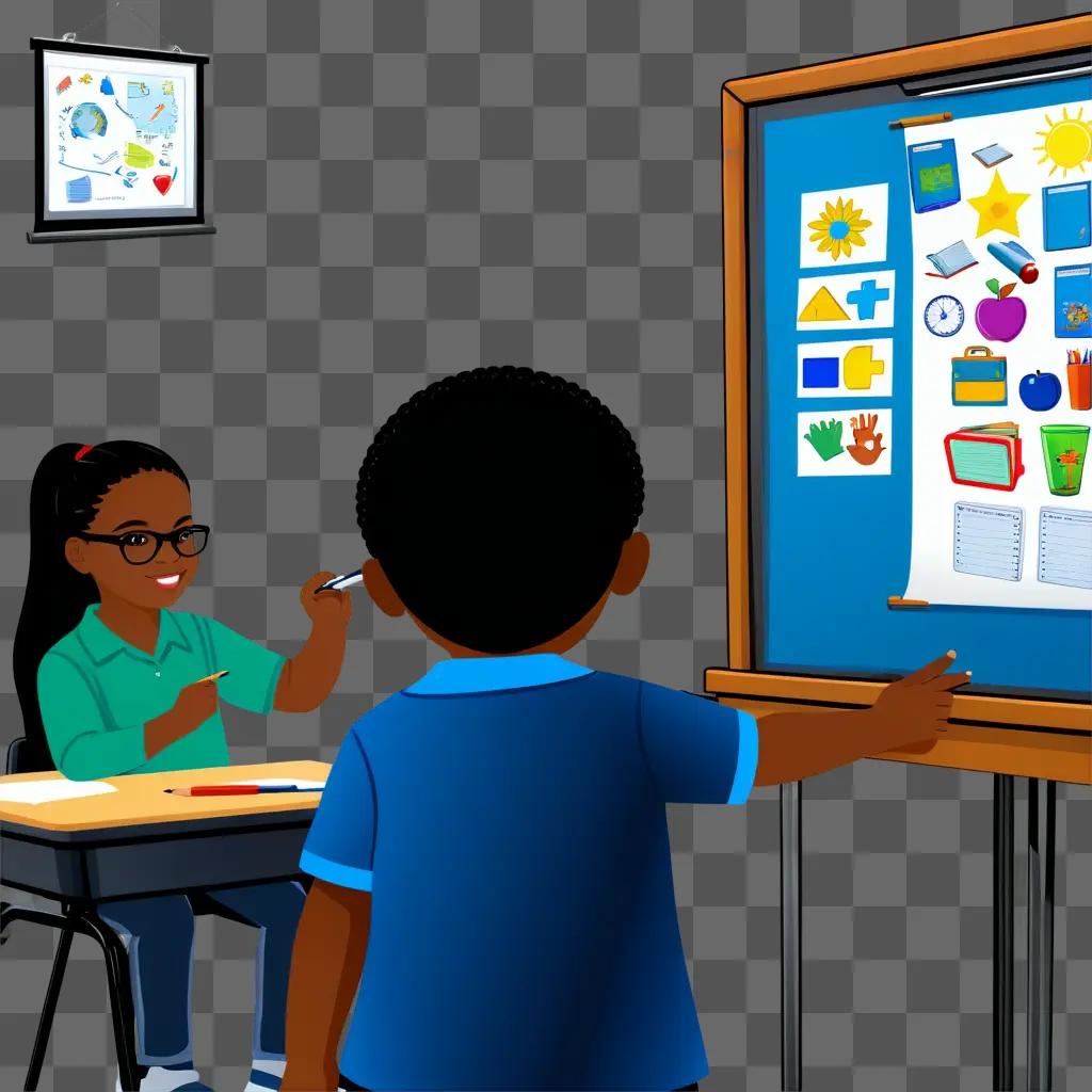 Teaching lesson with colorful clipart on a board