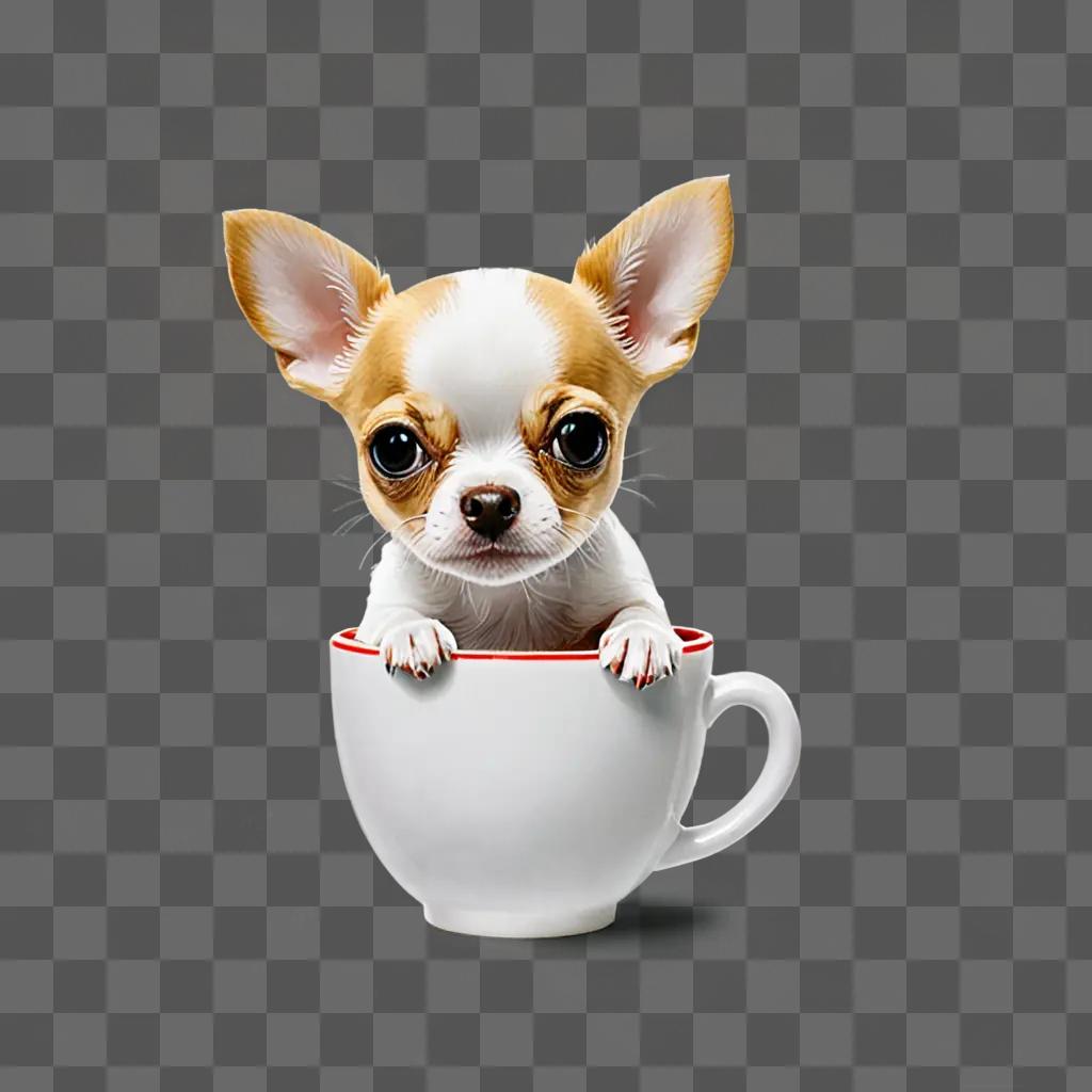 Teacup apple head chihuahua sitting in cup