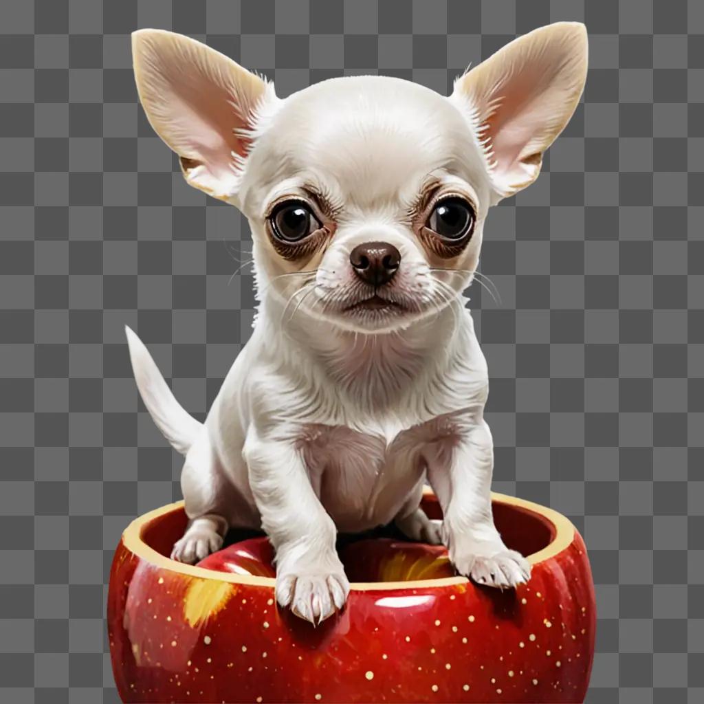 Teacup dog with apple head sitting on a teacup