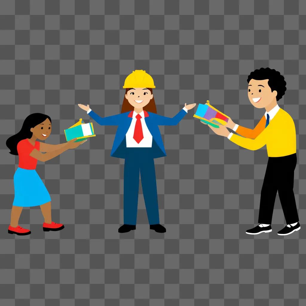 Teamwork Clipart - Three People Holding Boxes