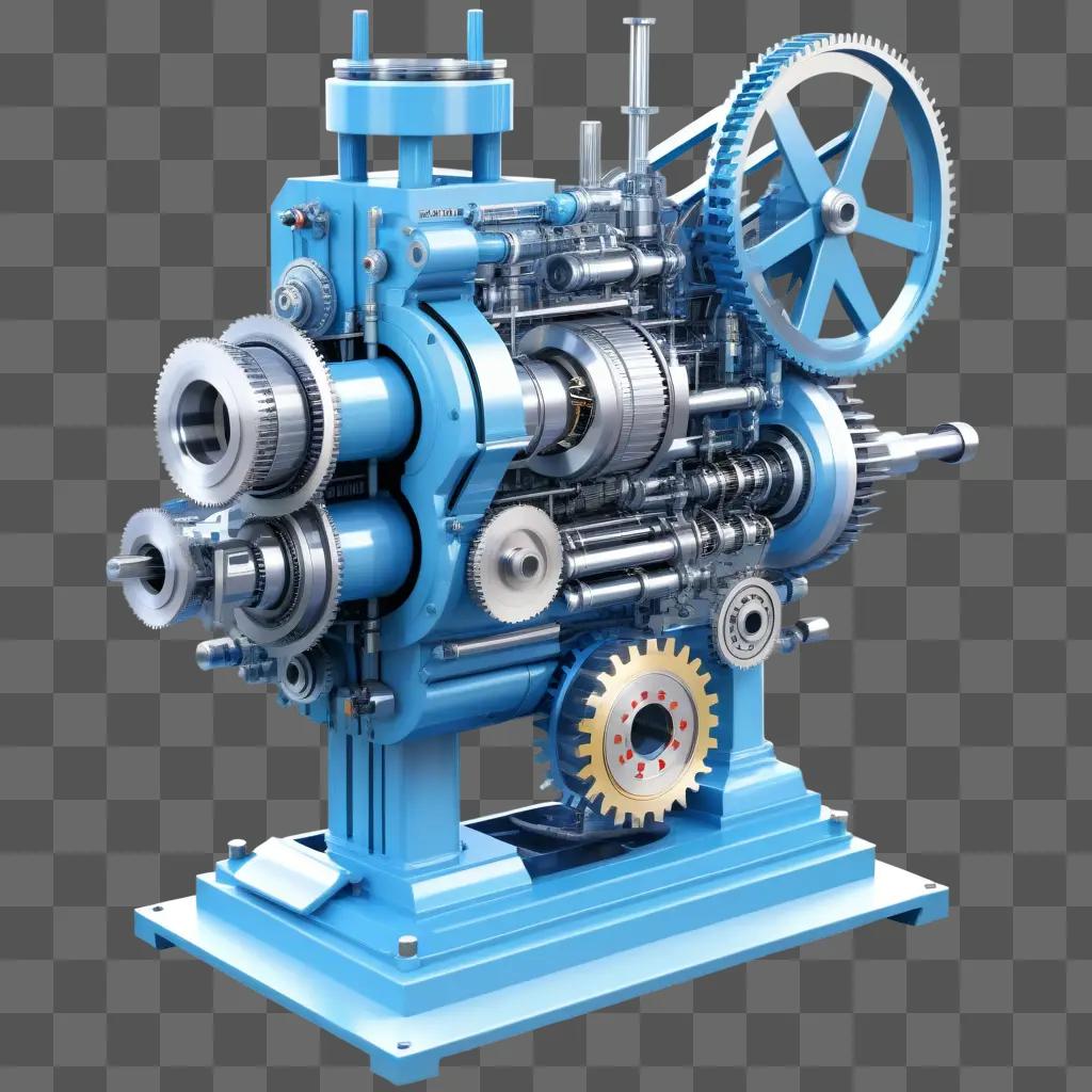 Technical machine with gears and levers on a blue background