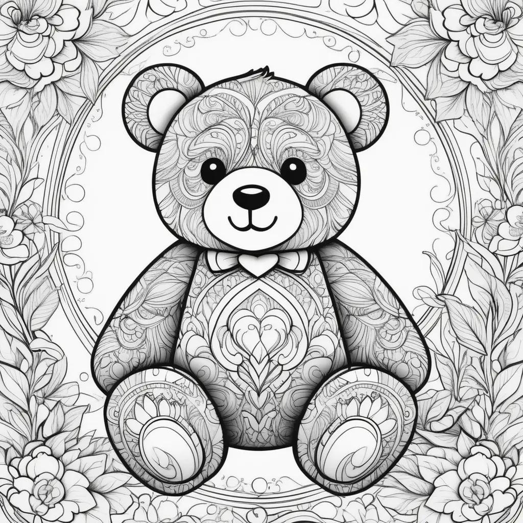 Teddy bear coloring page with black and white design