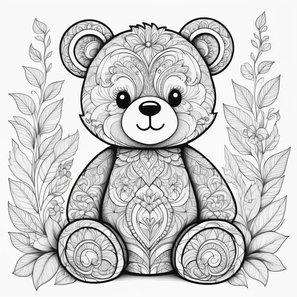 Teddy bear coloring page with detailed patterns