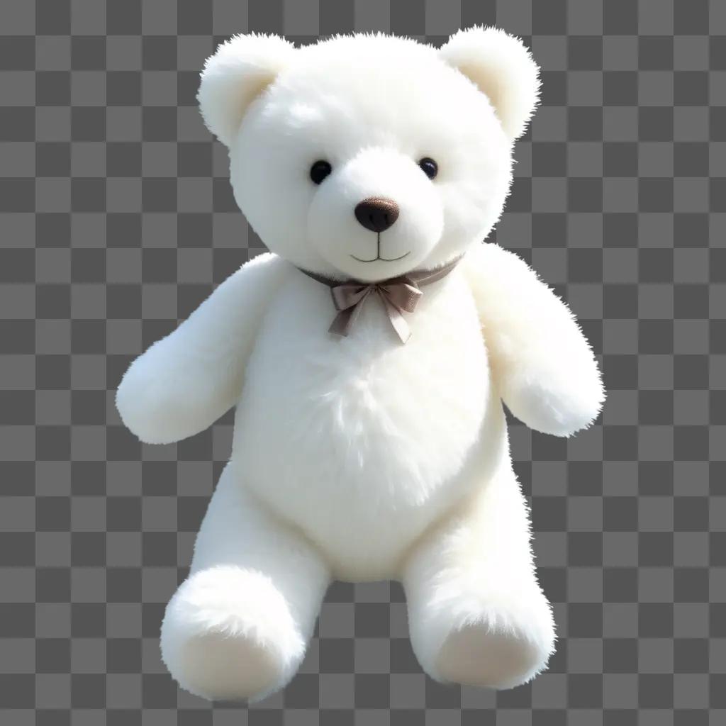 Teddy bear with a bow sits on a white background