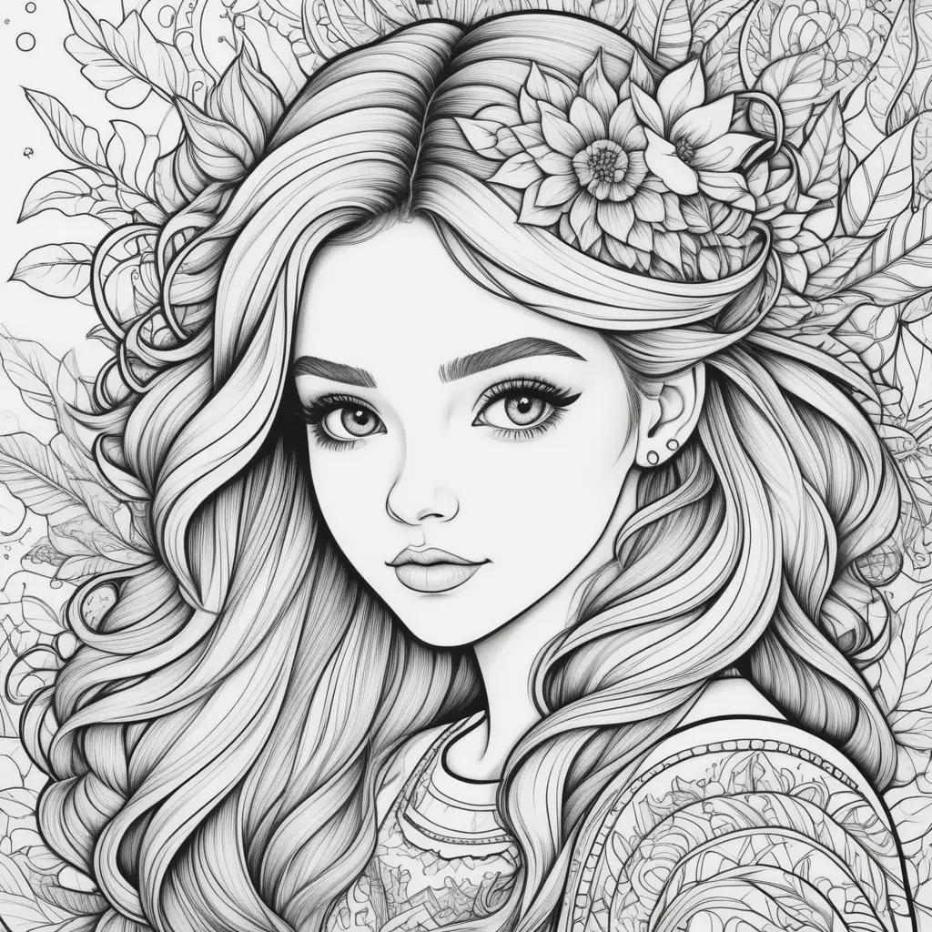 Teen Coloring Pages: A Beautiful, Black and White Drawing of a Young Woman