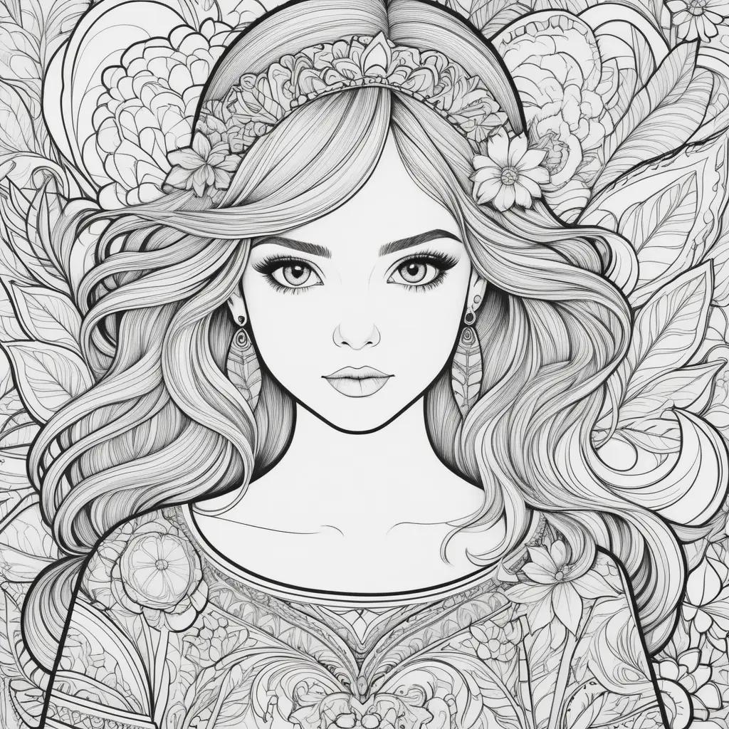 Teen Coloring Pages: An Elegant Black and White Drawing of a Girl