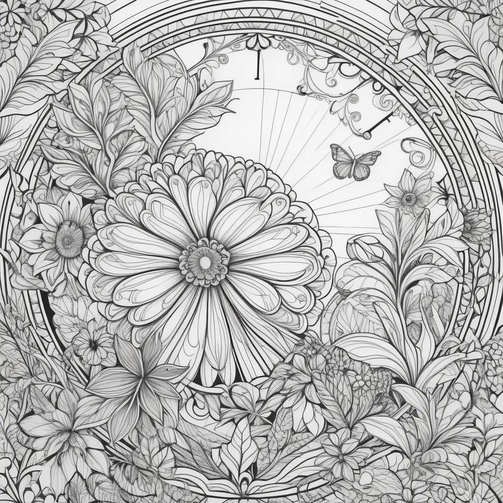 Teen Coloring Pages: Colorful Flower and Butterfly