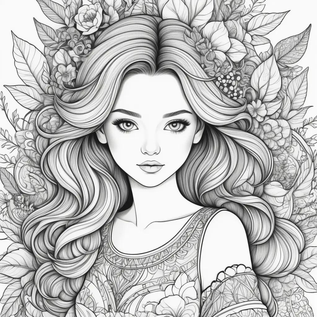 Teen Coloring Pages Featuring Colorful Flower and Leaves