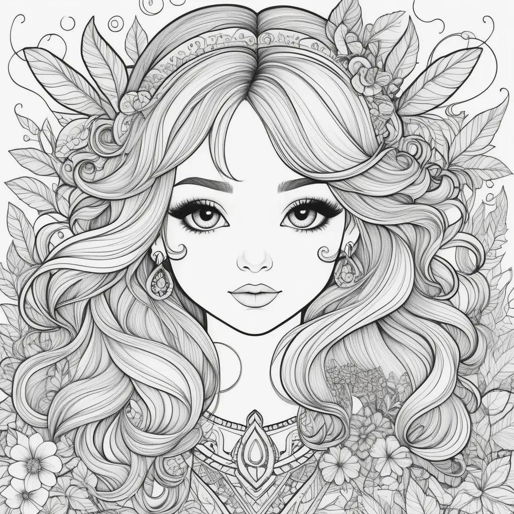 Teen Coloring Pages Featuring a Beautiful Girl and Flowers