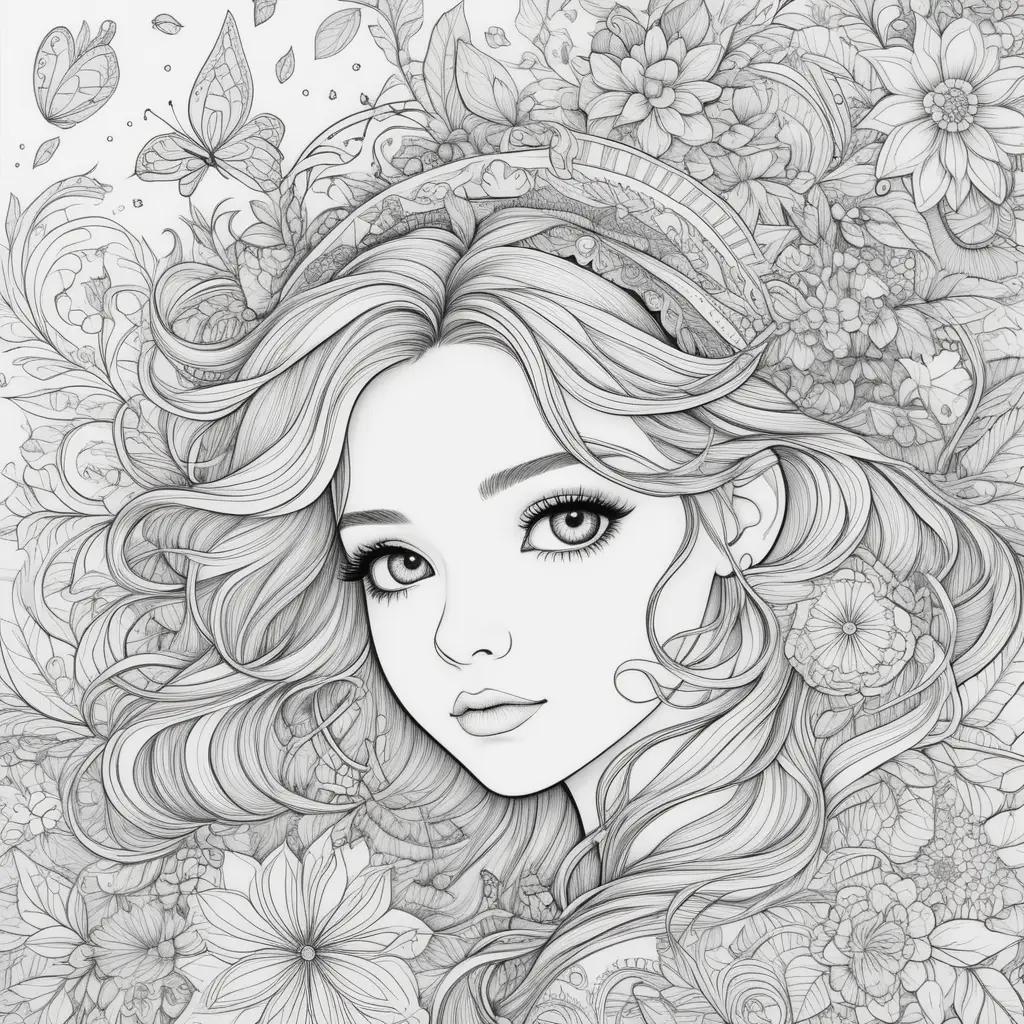 Teen Coloring Pages with Black and White Flowers