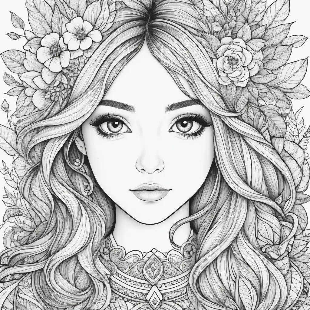 Teen coloring pages with black and white flowers