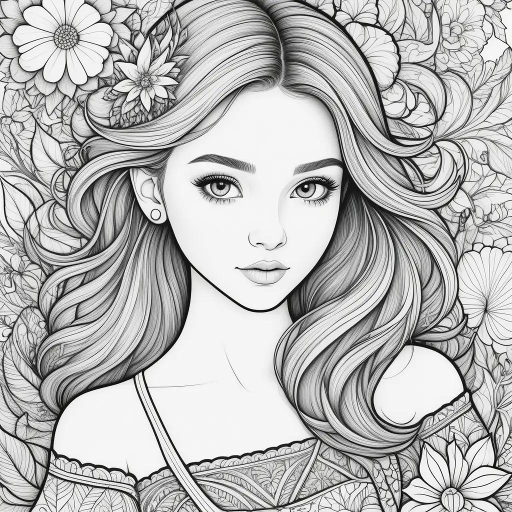 Teenage Coloring Pages Show a Girl with Flowers