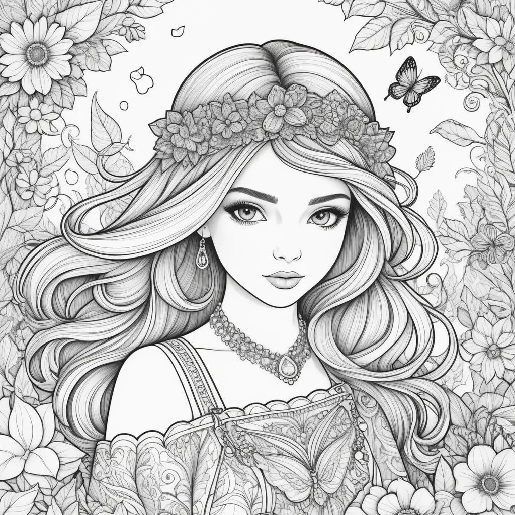 Teenage coloring pages featuring a young woman and flowers