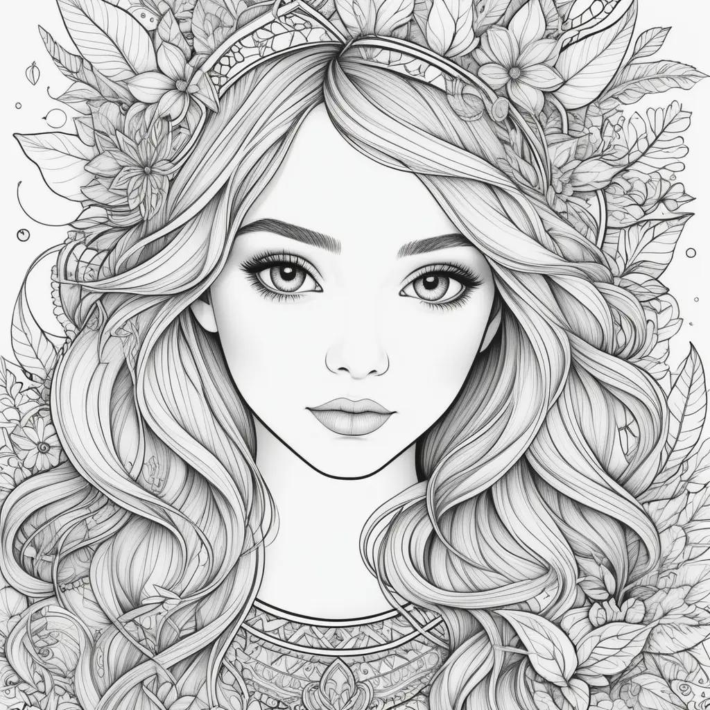 Teenage coloring pages of a girl with flowers