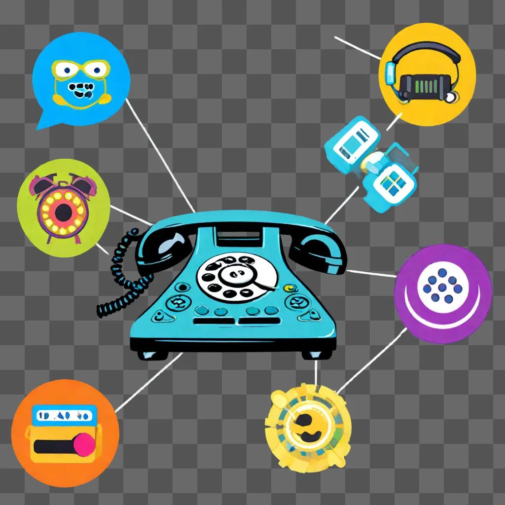 Telephone with various communication icons around it