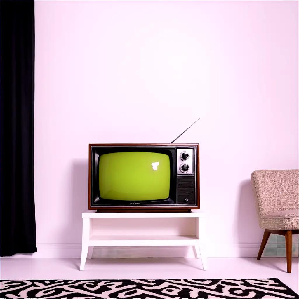 Television on a white table in a white room