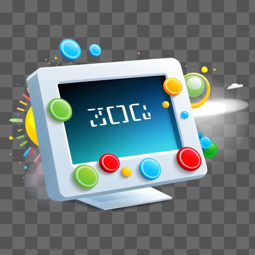 Test screen with colorful buttons and a clock