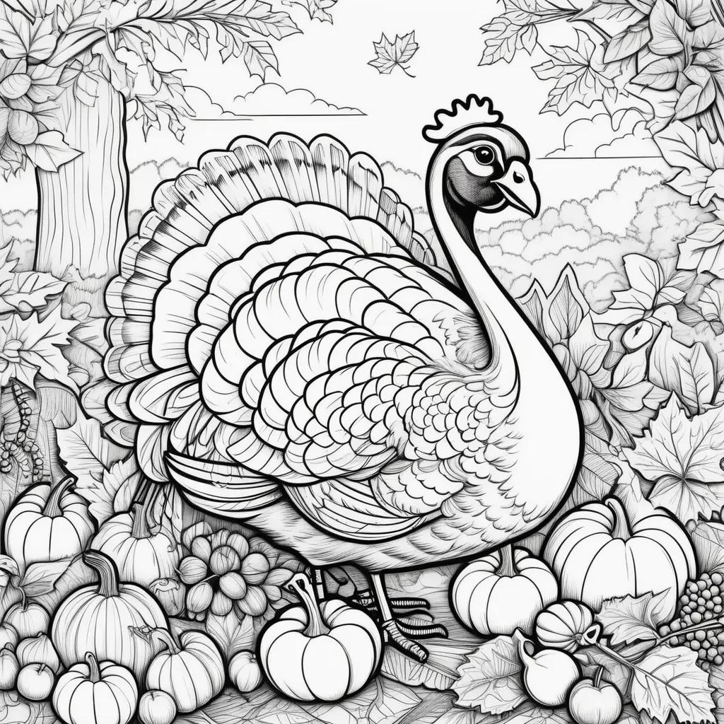 Thanksgiving Coloring Page with Turkey and Squash