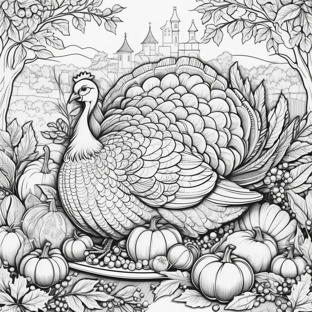 Thanksgiving Coloring Pages: A Turkey and Pumpkins