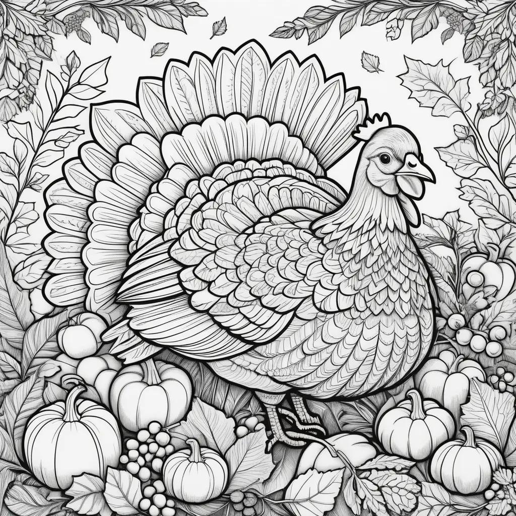 Thanksgiving Coloring Pages Featuring a Turkey and Gourds