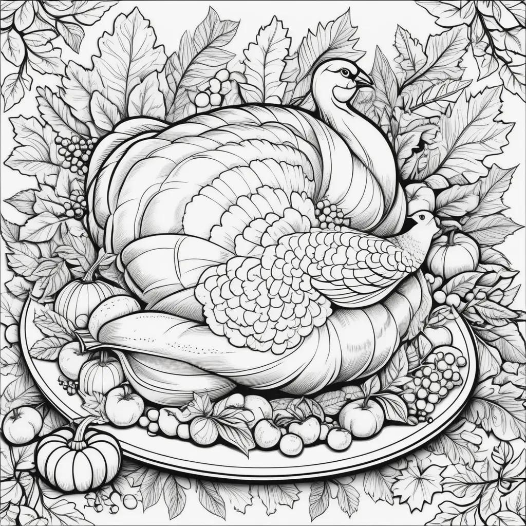 Thanksgiving coloring pages featuring a turkey and a pumpkin